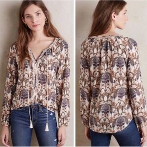 ANTHROPOLOGIE Meadow Rue Myrtle Paisley Bohemian Peasant Blouse Top